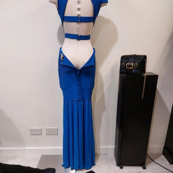💥KILLER DRESS💥 Vintage Royal Blue Bandage Cut Out Mermaid Gown - Picture 8 of 15